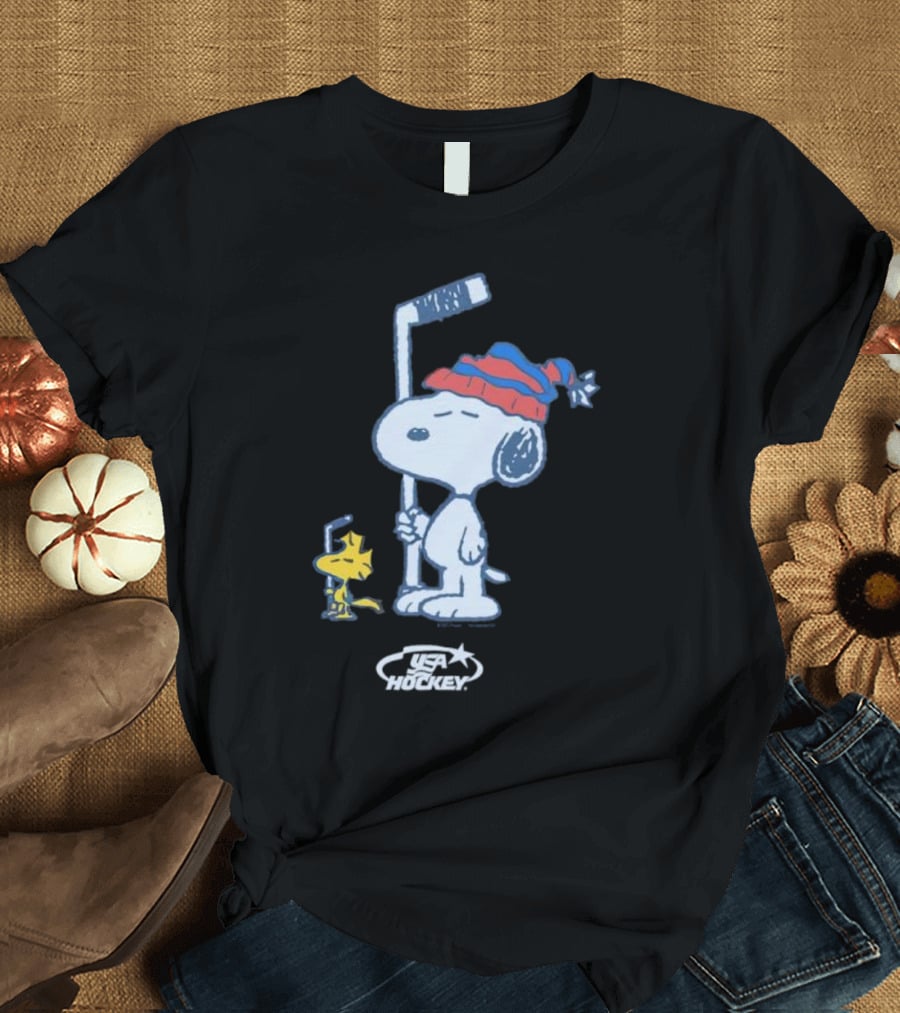 Snoopy Woodstock Peanuts USA Hockey T-Shirt