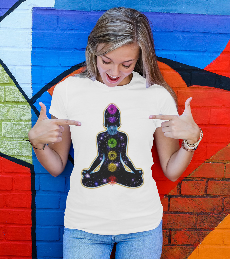 Rainbow Chakras Galaxy Meditation Christmas T-Shirt