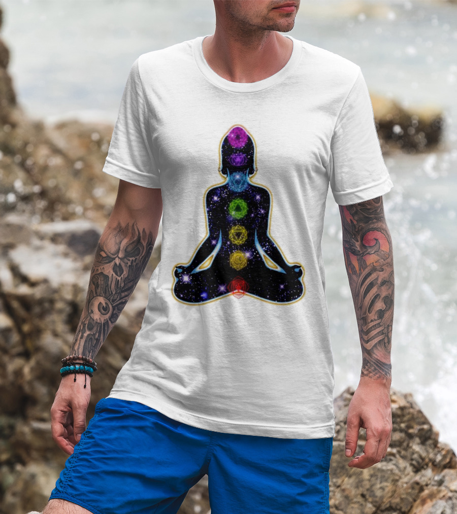 Rainbow Chakras Galaxy Meditation Christmas T-Shirt