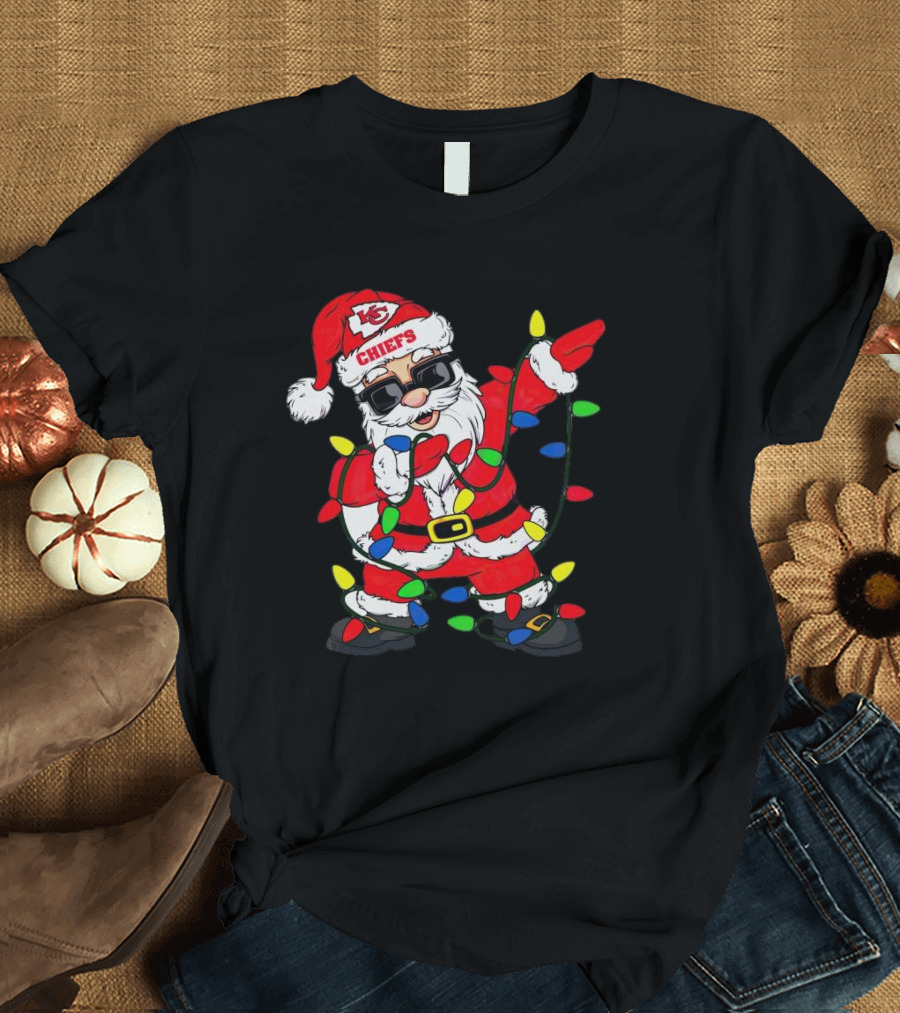 Santa Dabbing Kansas City Chiefs Christmas Lights T-Shirt