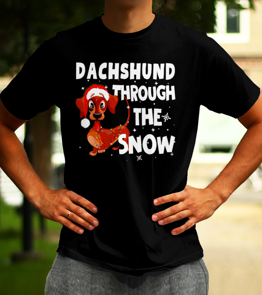 Dachshund Through The Snow Christmas Santa Dog With Lights T-Shirt