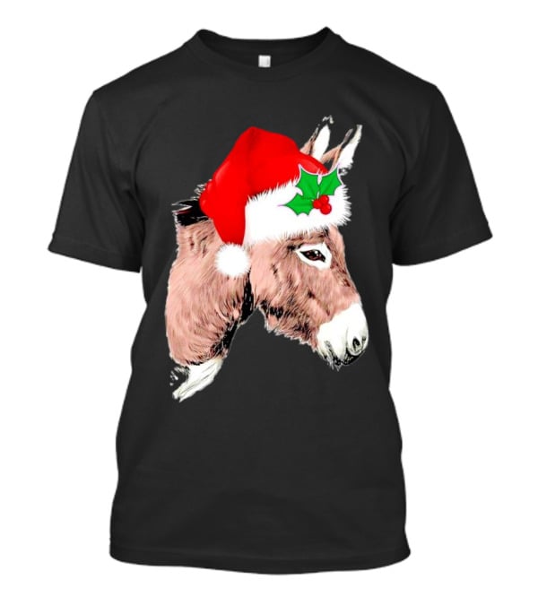 Santa Donkey Festive Hat Christmas Hollys T-Shirt