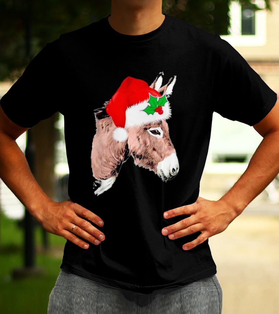Santa Donkey Festive Hat Christmas Hollys T-Shirt