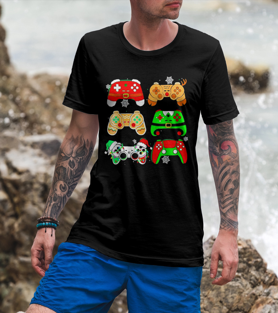 Santa Elf Gaming Controllers Christmas Gamer Holiday T-Shirt