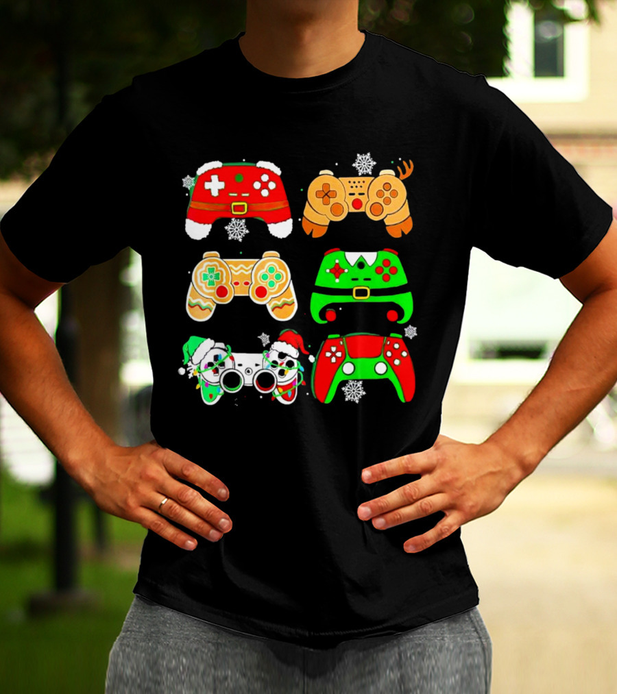 Santa Elf Gaming Controllers Christmas Gamer Holiday T-Shirt