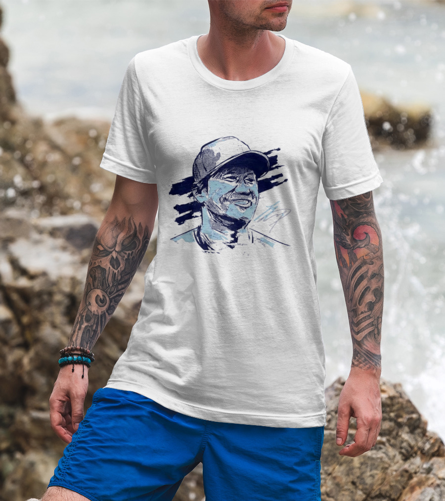 Shohei Ohtani Sketch Portrait Blue Brushstroke T-Shirt