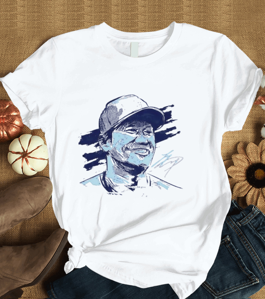 Shohei Ohtani Sketch Portrait Blue Brushstroke T-Shirt