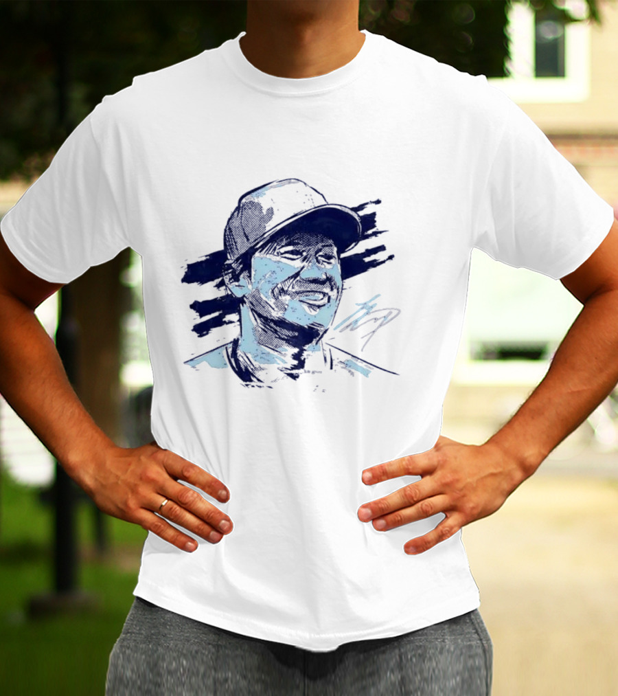 Shohei Ohtani Sketch Portrait Blue Brushstroke T-Shirt