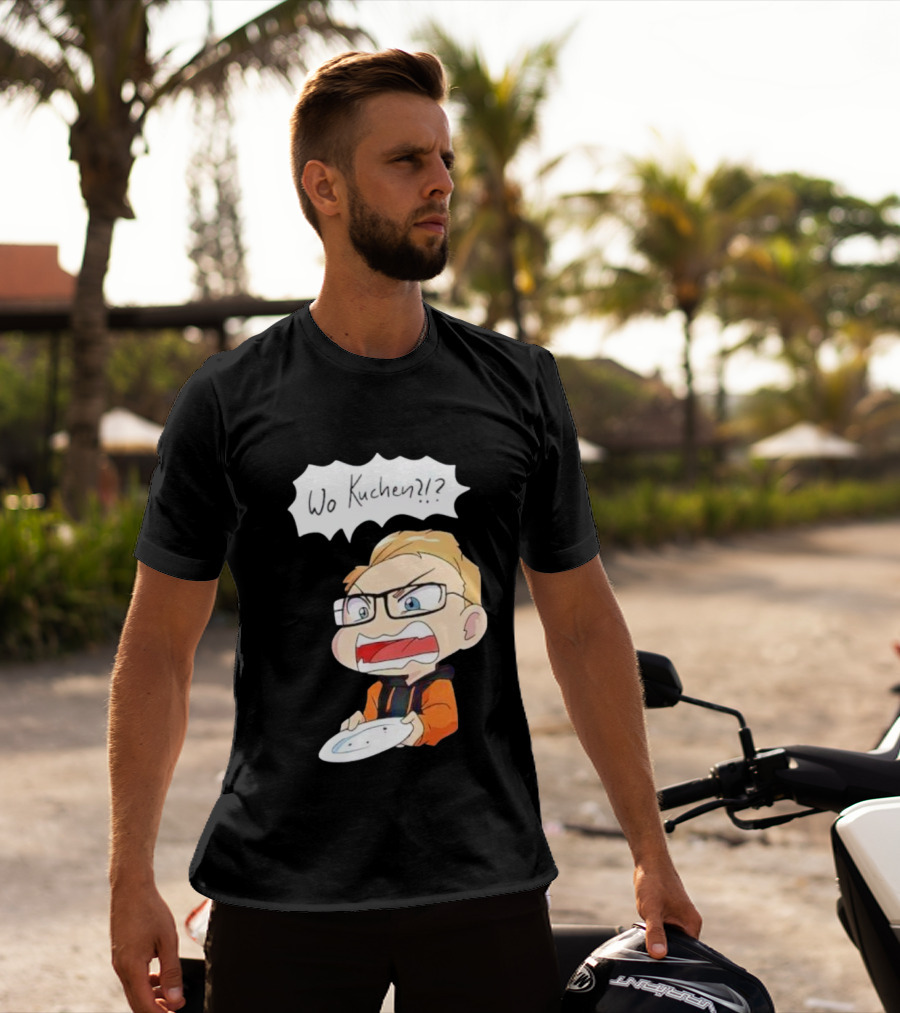 Wo Kuchen Cartoon Character With Glasses Holding A Plate T-Shirt