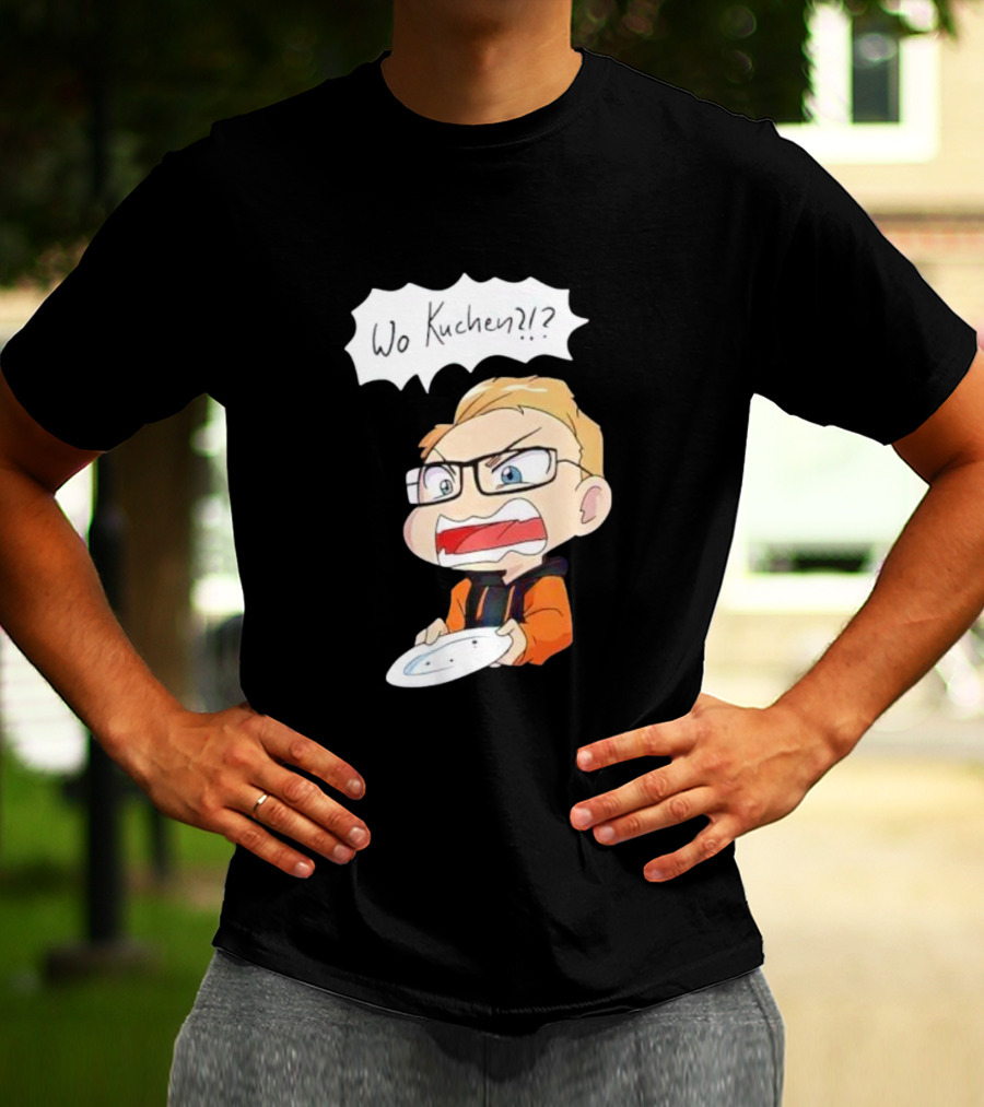 Wo Kuchen Cartoon Character With Glasses Holding A Plate T-Shirt