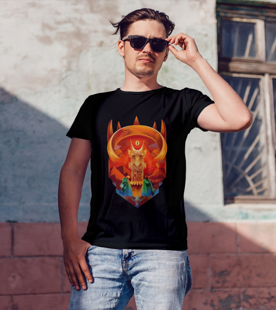 The Dark Fortress Of Mordor - Art Deco Eye Of Sauron Adventure T-Shirt