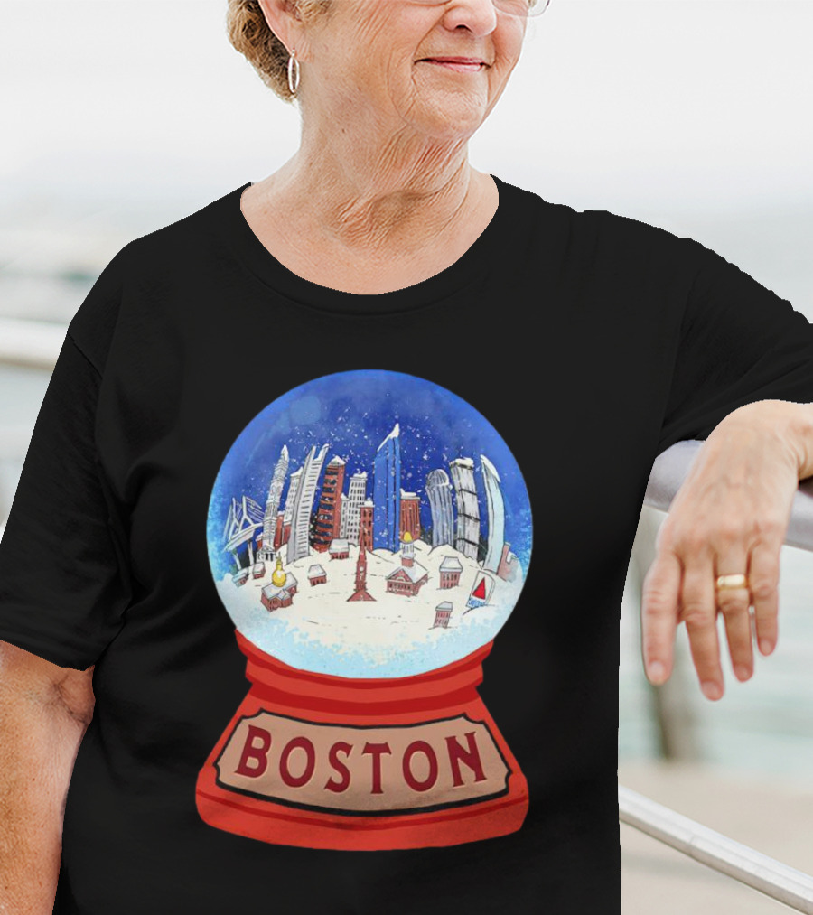 Boston Cityscape Snow Globes Christmas Holiday Scene T-Shirt