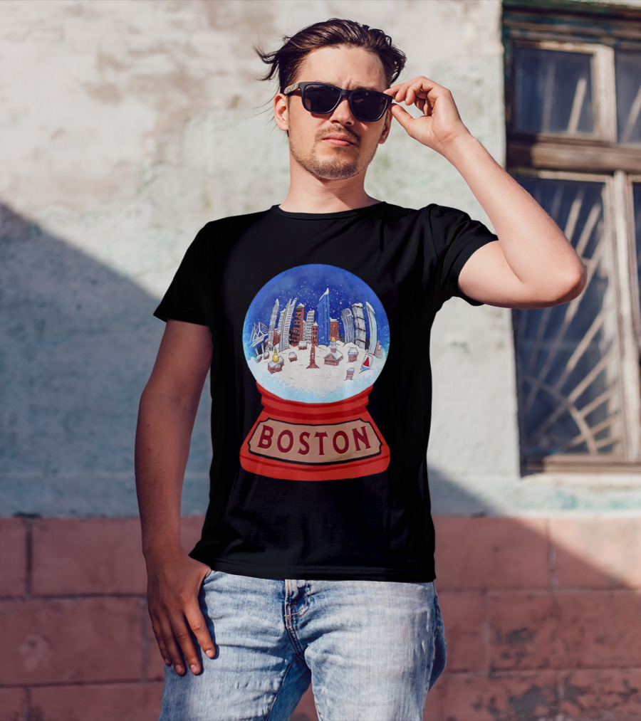 Boston Cityscape Snow Globes Christmas Holiday Scene T-Shirt