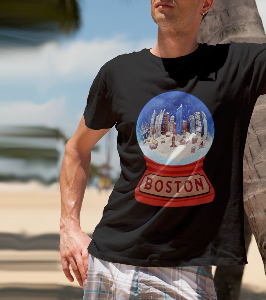 Boston Cityscape Snow Globes Christmas Holiday Scene T-Shirt