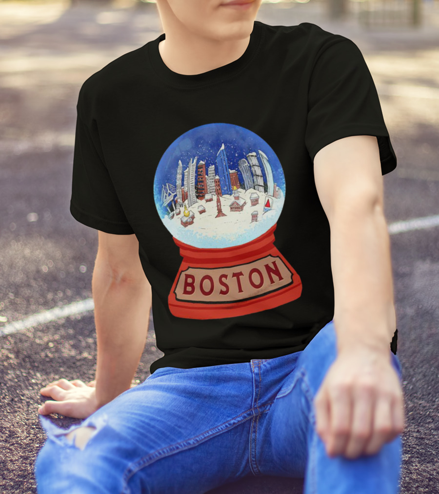 Boston Cityscape Snow Globes Christmas Holiday Scene T-Shirt