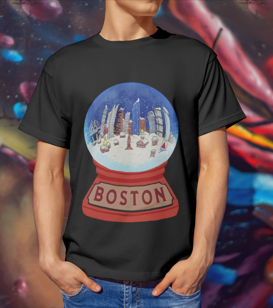 Boston Cityscape Snow Globes Christmas Holiday Scene T-Shirt