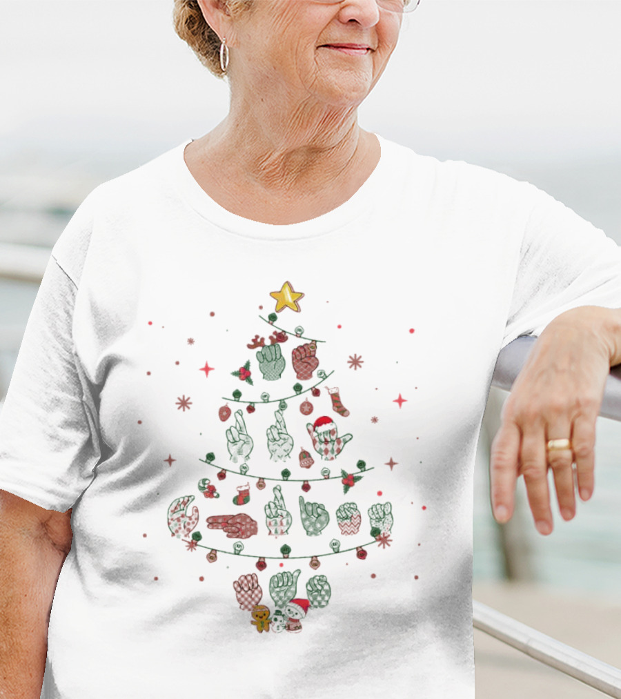 Gesture Christmas Tree Made Of Festive Hand Signs And Ornaments T-Shirt
