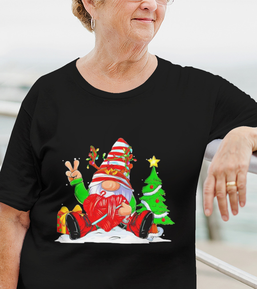 Gnome Love Peace Christmas Crochet Yarn Tree T-Shirt