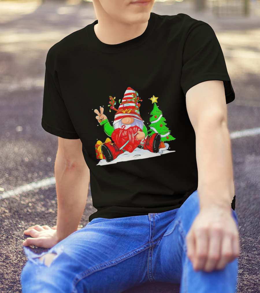 Gnome Love Peace Christmas Crochet Yarn Tree T-Shirt