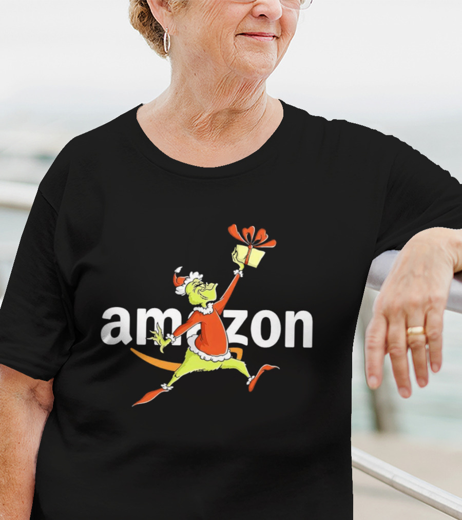 Amazon Christmas Grinch Holding Present T-Shirt
