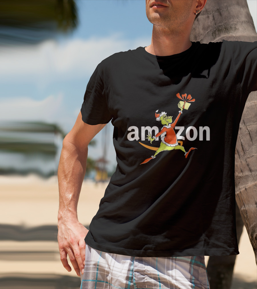 Amazon Christmas Grinch Holding Present T-Shirt