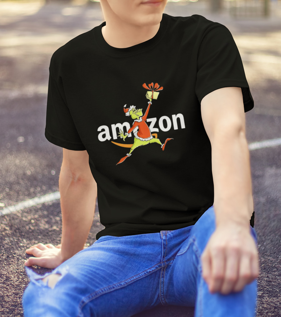 Amazon Christmas Grinch Holding Present T-Shirt