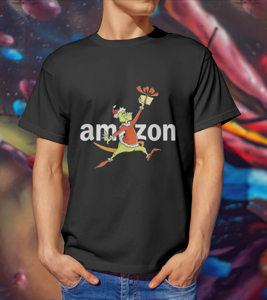Amazon Christmas Grinch Holding Present T-Shirt