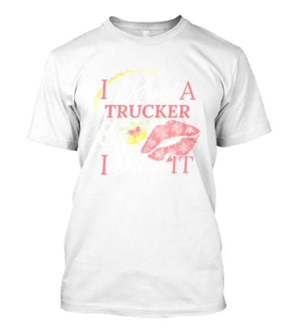 I Kissed A Trucker And I Liked It Christmas Snowflakes Holly Lips T-Shirt