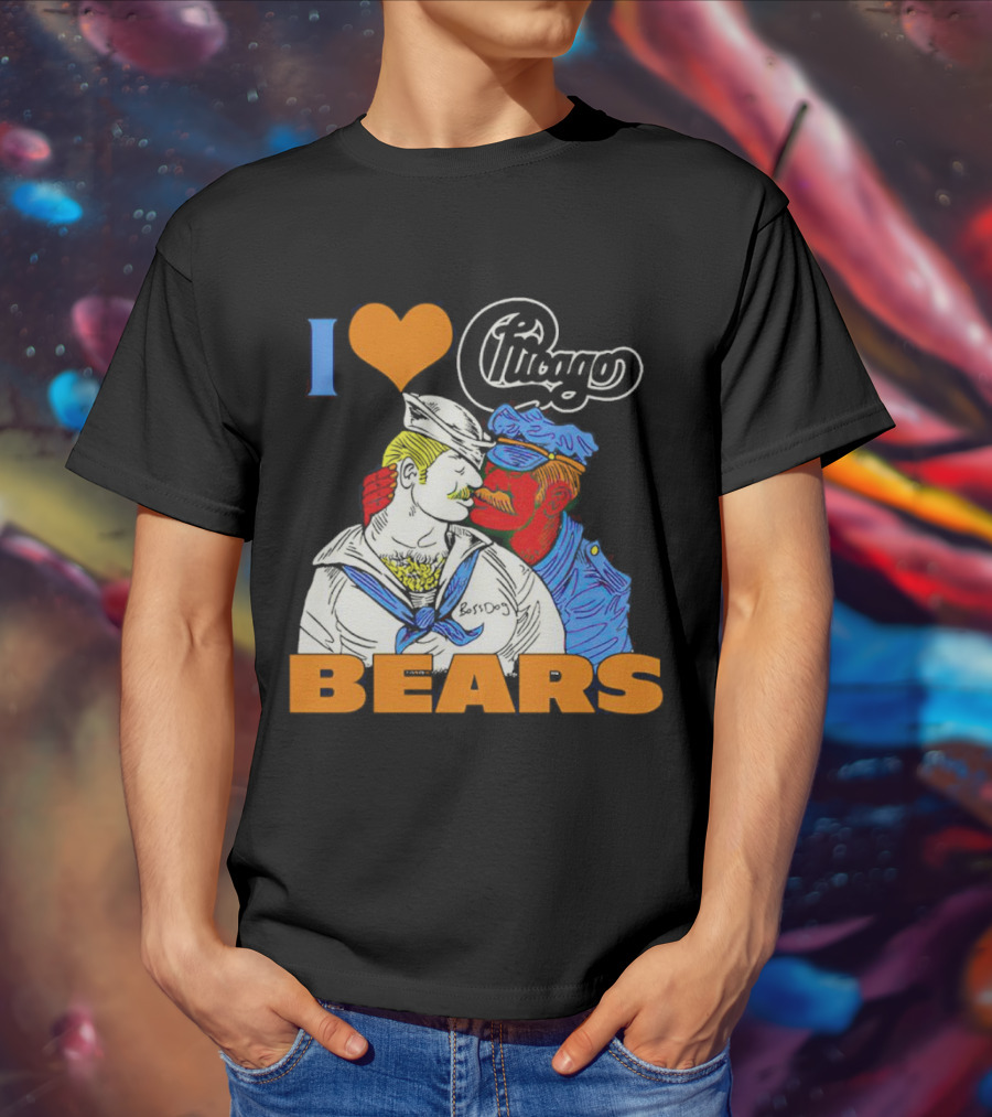 I Love Chicago Bears BossDog Sailor And Cop Embrace T-Shirt