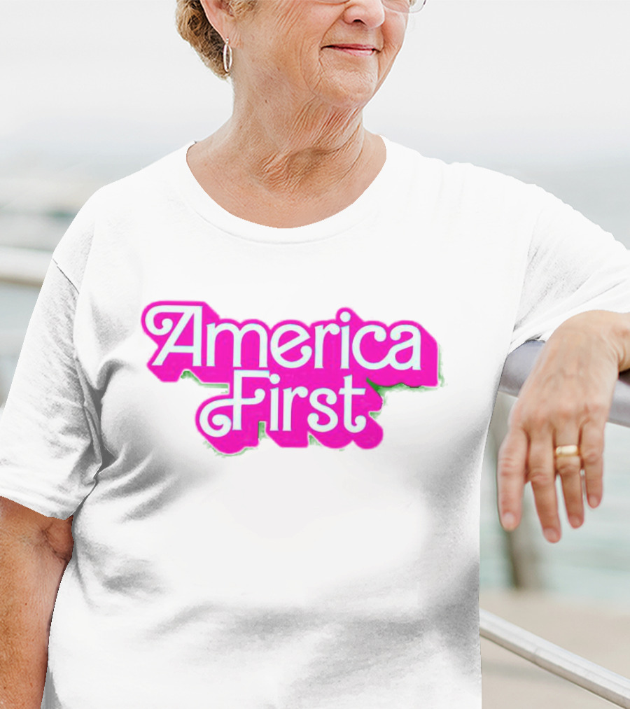 America First Barbie Style Pink Font T-Shirt