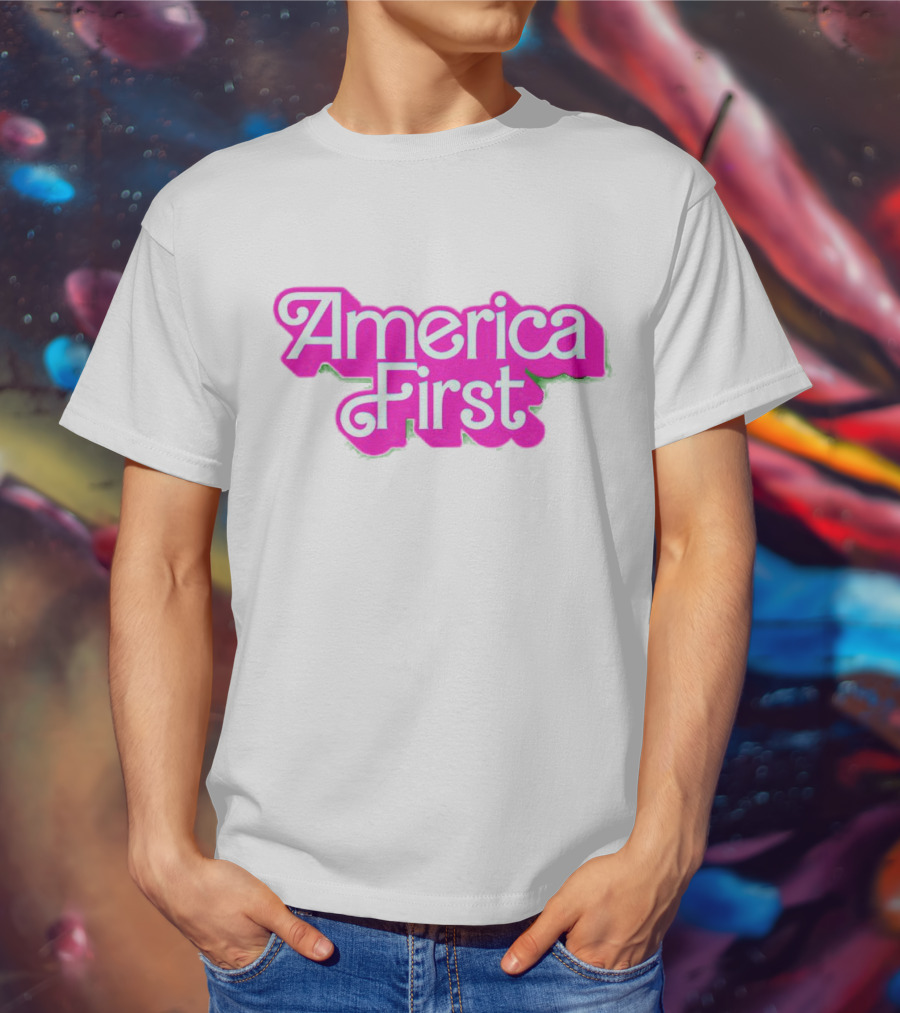 America First Barbie Style Pink Font T-Shirt