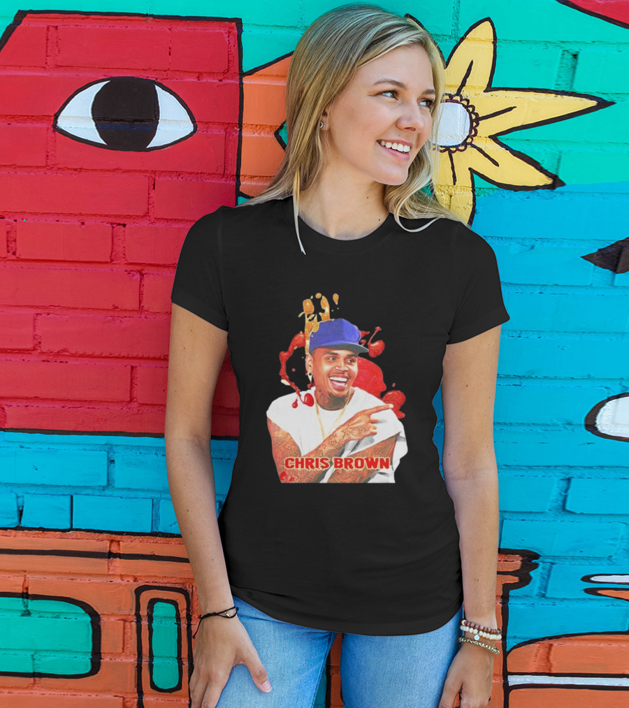 CHRIS BROWN Essential Red Splash Art Happy Pose T-Shirt