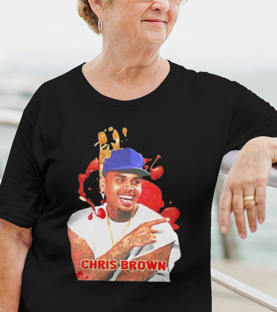 CHRIS BROWN Essential Red Splash Art Happy Pose T-Shirt