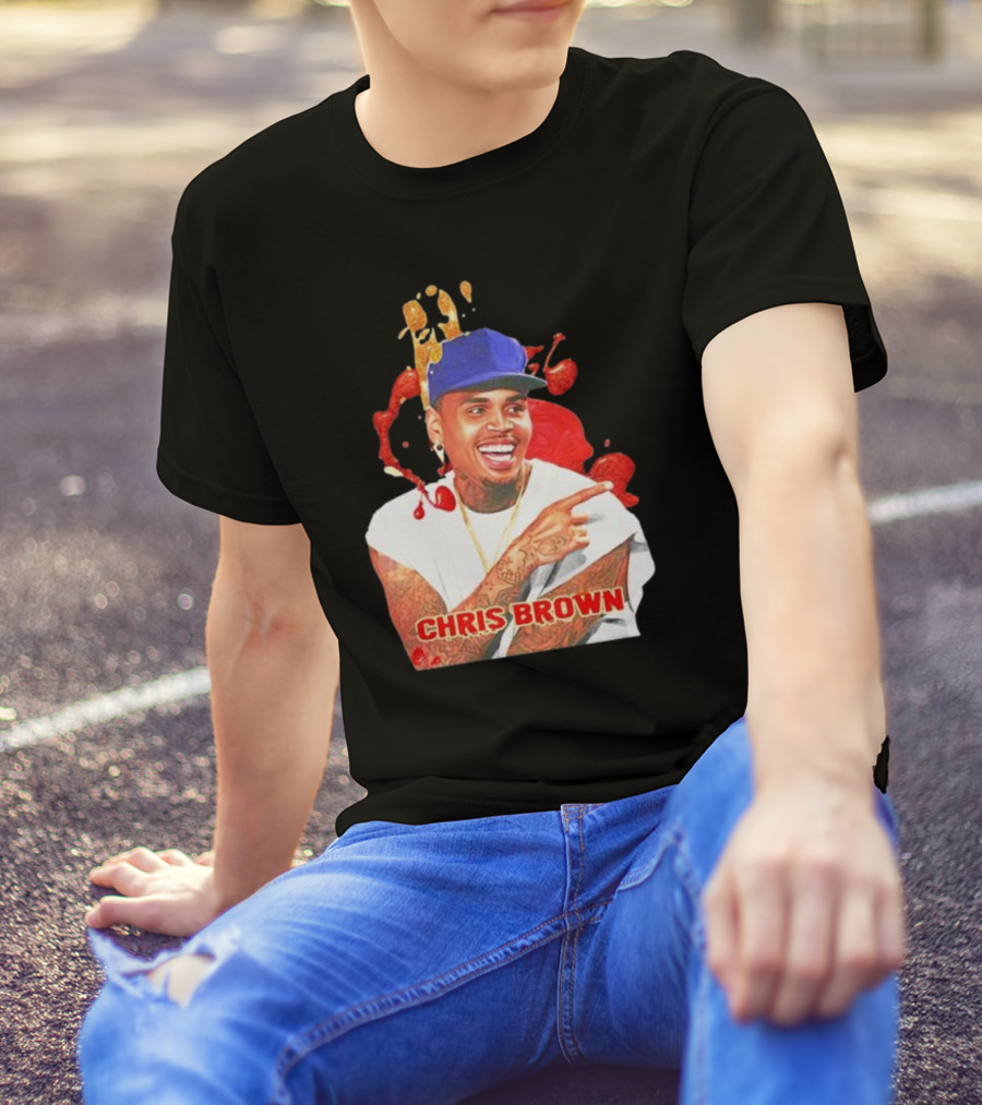 CHRIS BROWN Essential Red Splash Art Happy Pose T-Shirt