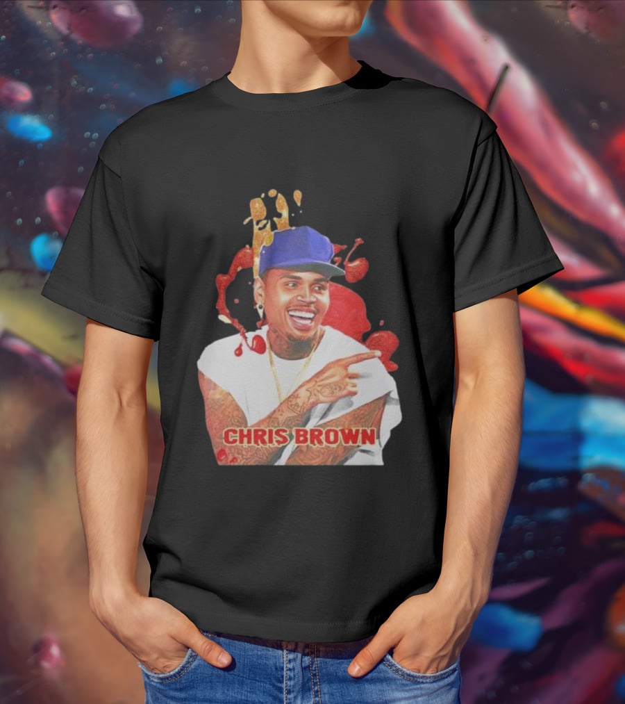 CHRIS BROWN Essential Red Splash Art Happy Pose T-Shirt