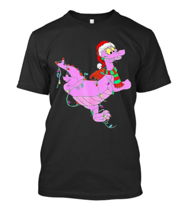 Dragon Figment In Santa Hat Wrapped In Christmas Lights T-Shirt