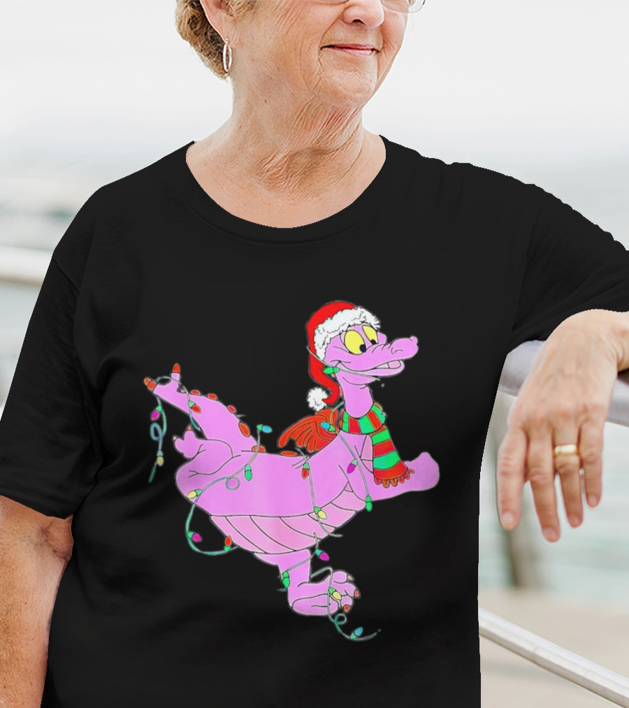 Dragon Figment In Santa Hat Wrapped In Christmas Lights T-Shirt