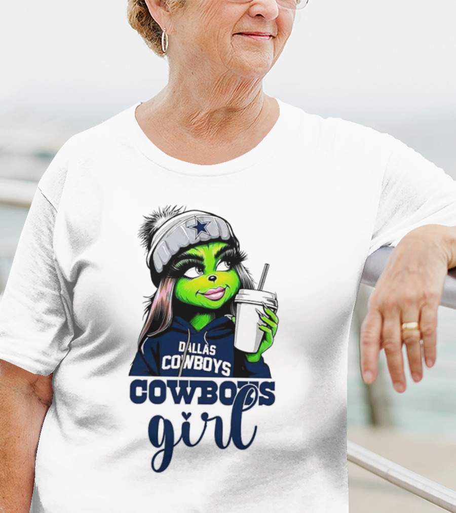 Grinch Dallas Cowboys Girl Drinking Coffee T-Shirt