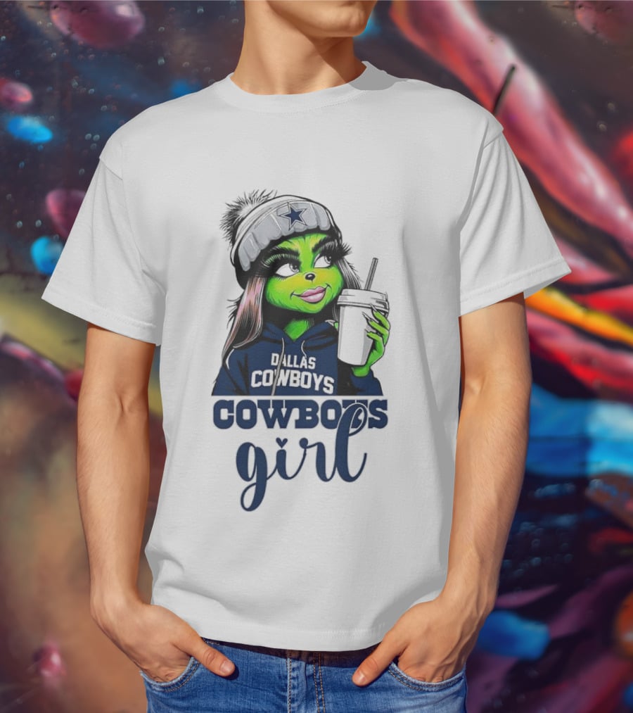 Grinch Dallas Cowboys Girl Drinking Coffee T-Shirt