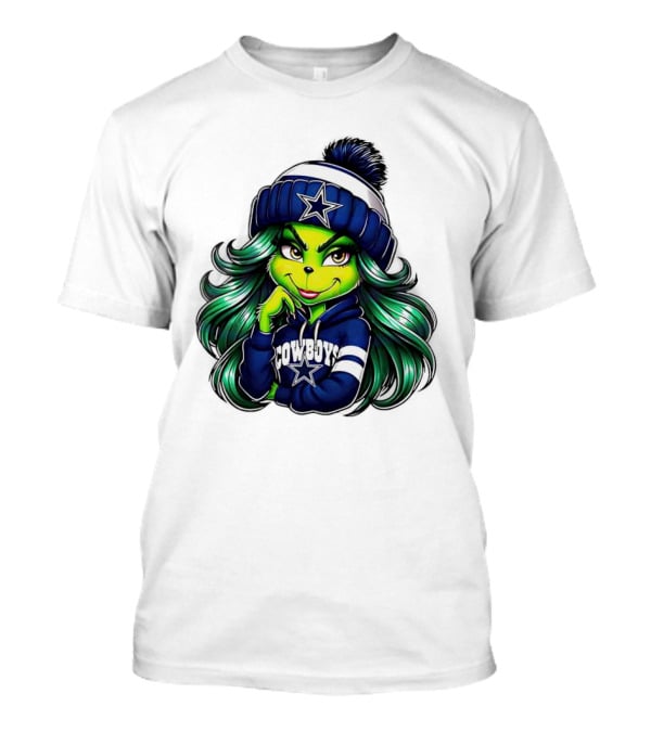 Grinch Girl In Dallas Cowboys Hat And Hoodie With Star T-Shirt