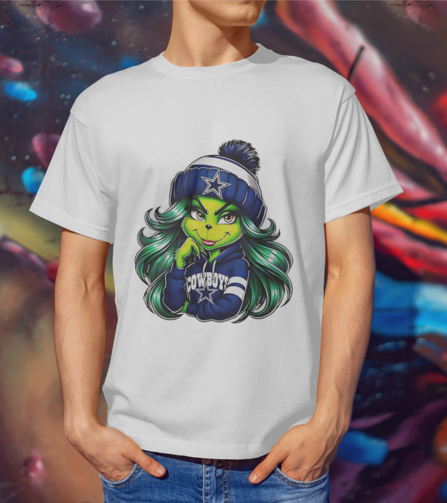 Grinch Girl In Dallas Cowboys Hat And Hoodie With Star T-Shirt