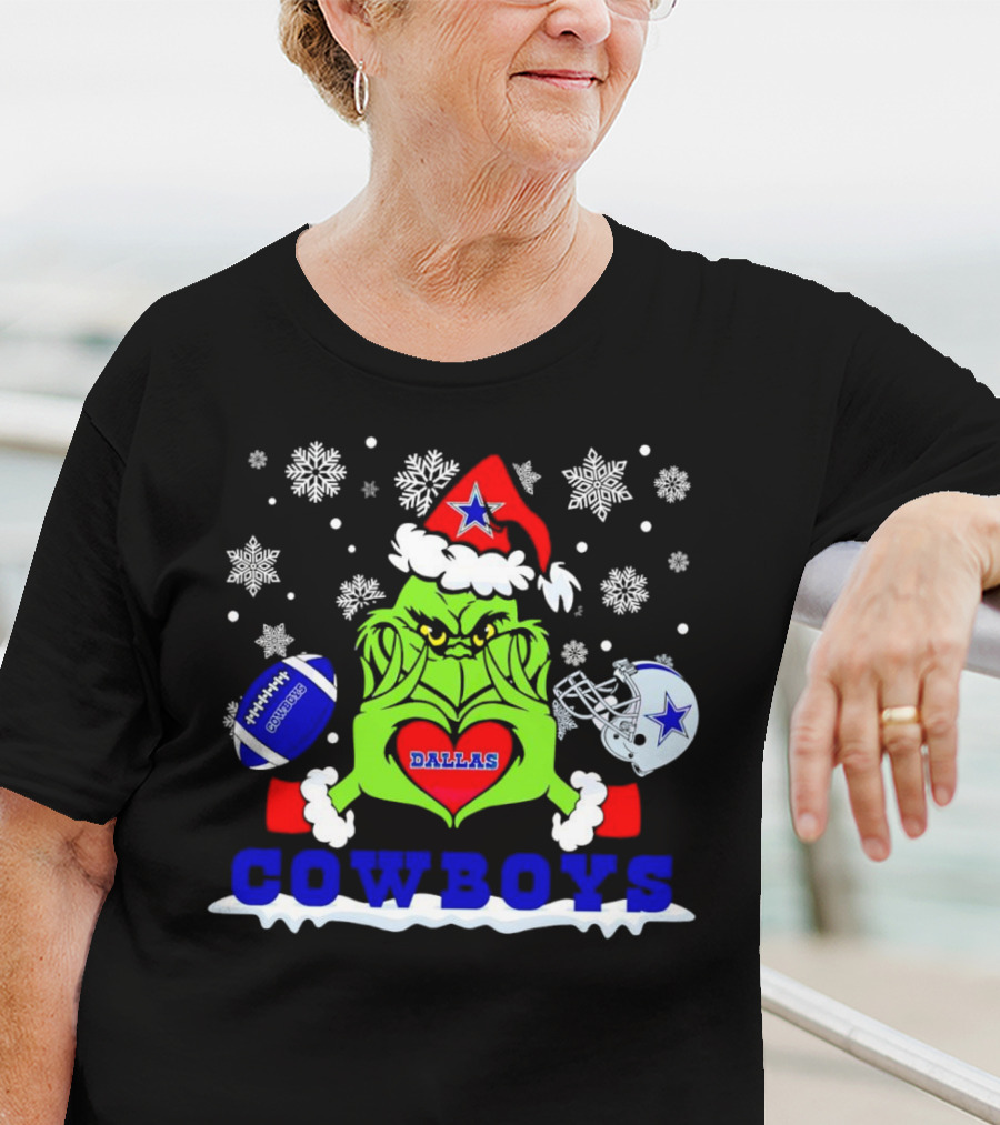 Grinch Dallas Cowboys Christmas Football Snowflakes T-Shirt