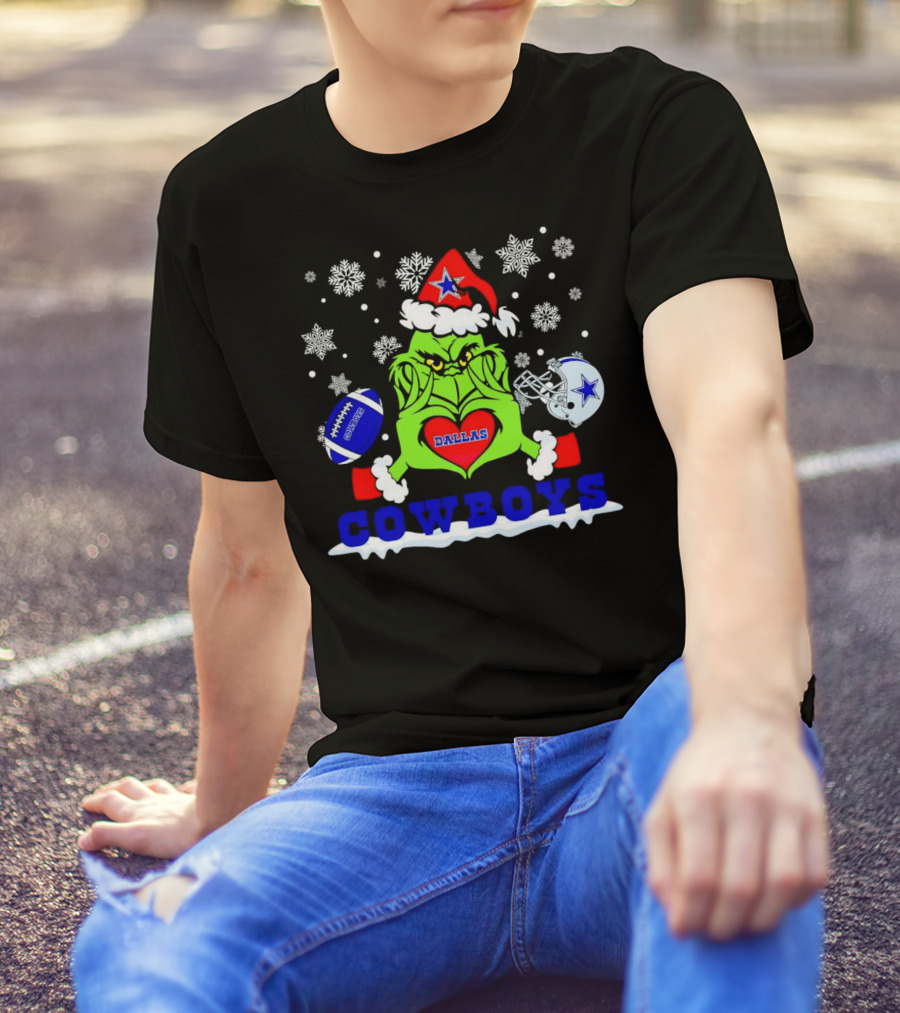 Grinch Dallas Cowboys Christmas Football Snowflakes T-Shirt