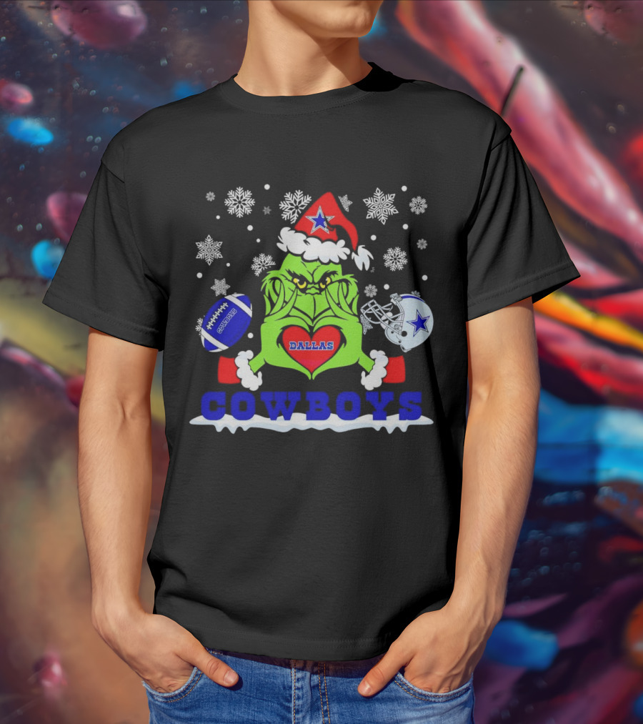 Grinch Dallas Cowboys Christmas Football Snowflakes T-Shirt
