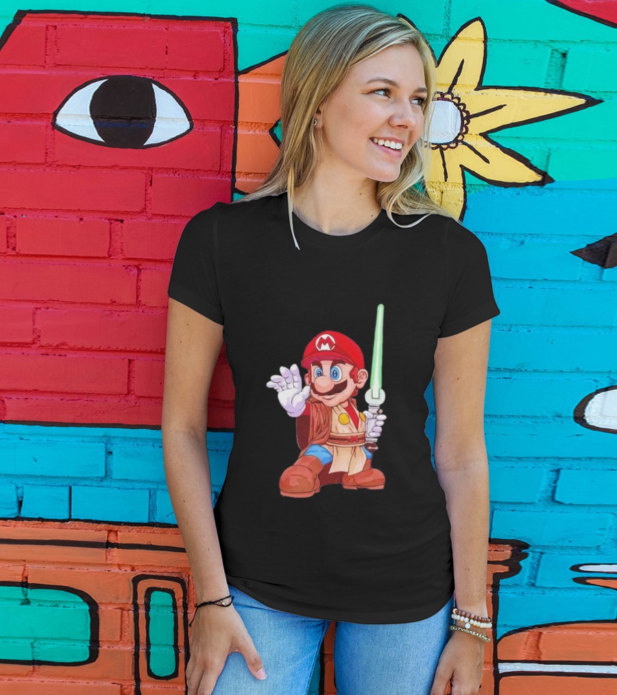 Mario Jedi Star Wars Crossover With Lightsaber T-Shirt