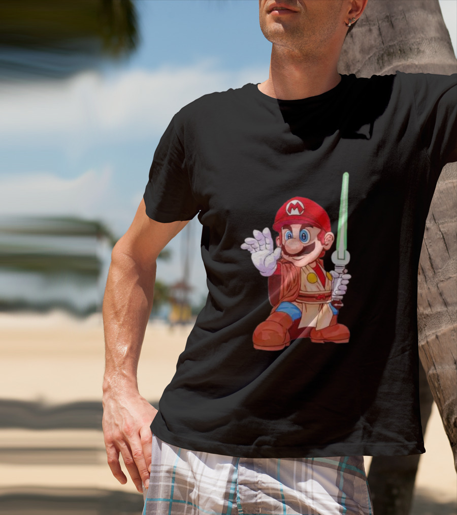 Mario Jedi Star Wars Crossover With Lightsaber T-Shirt