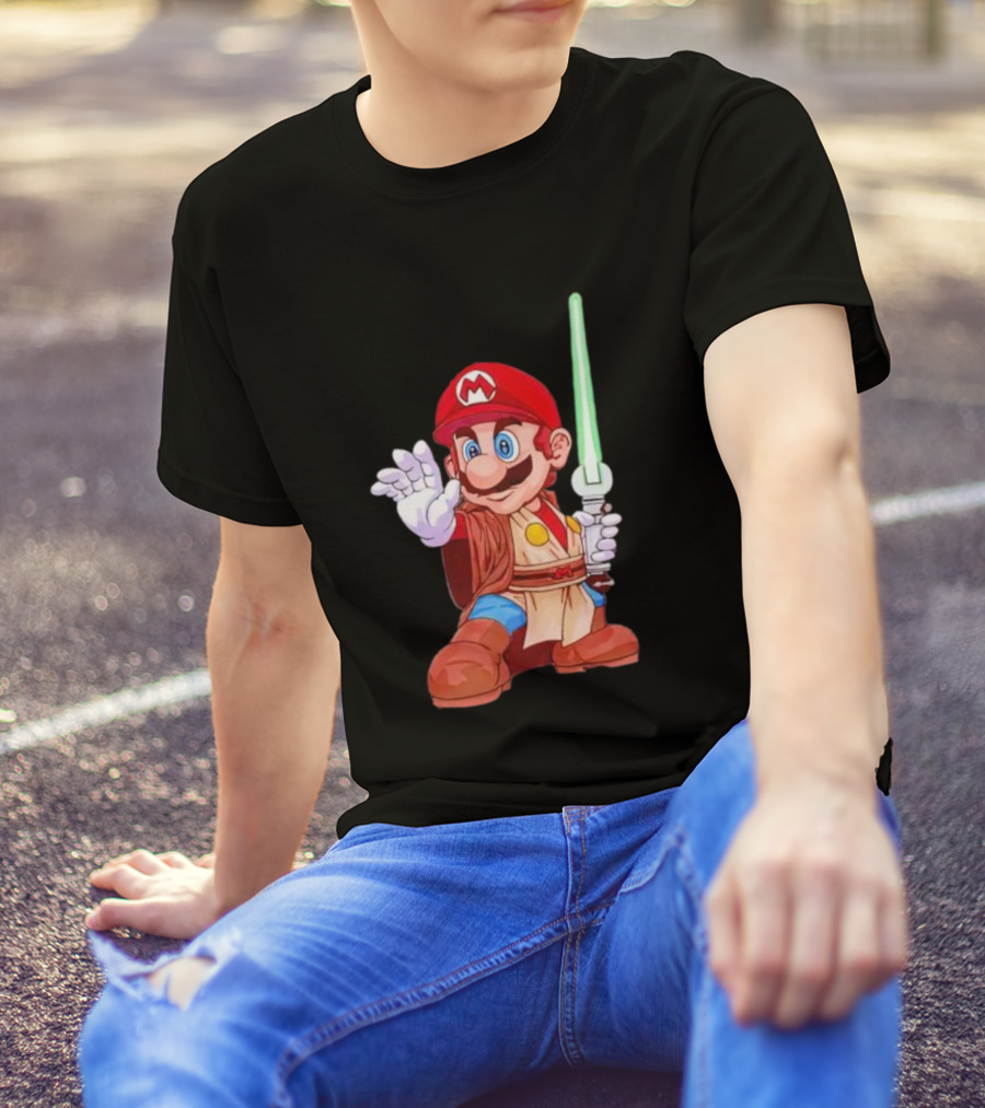 Mario Jedi Star Wars Crossover With Lightsaber T-Shirt