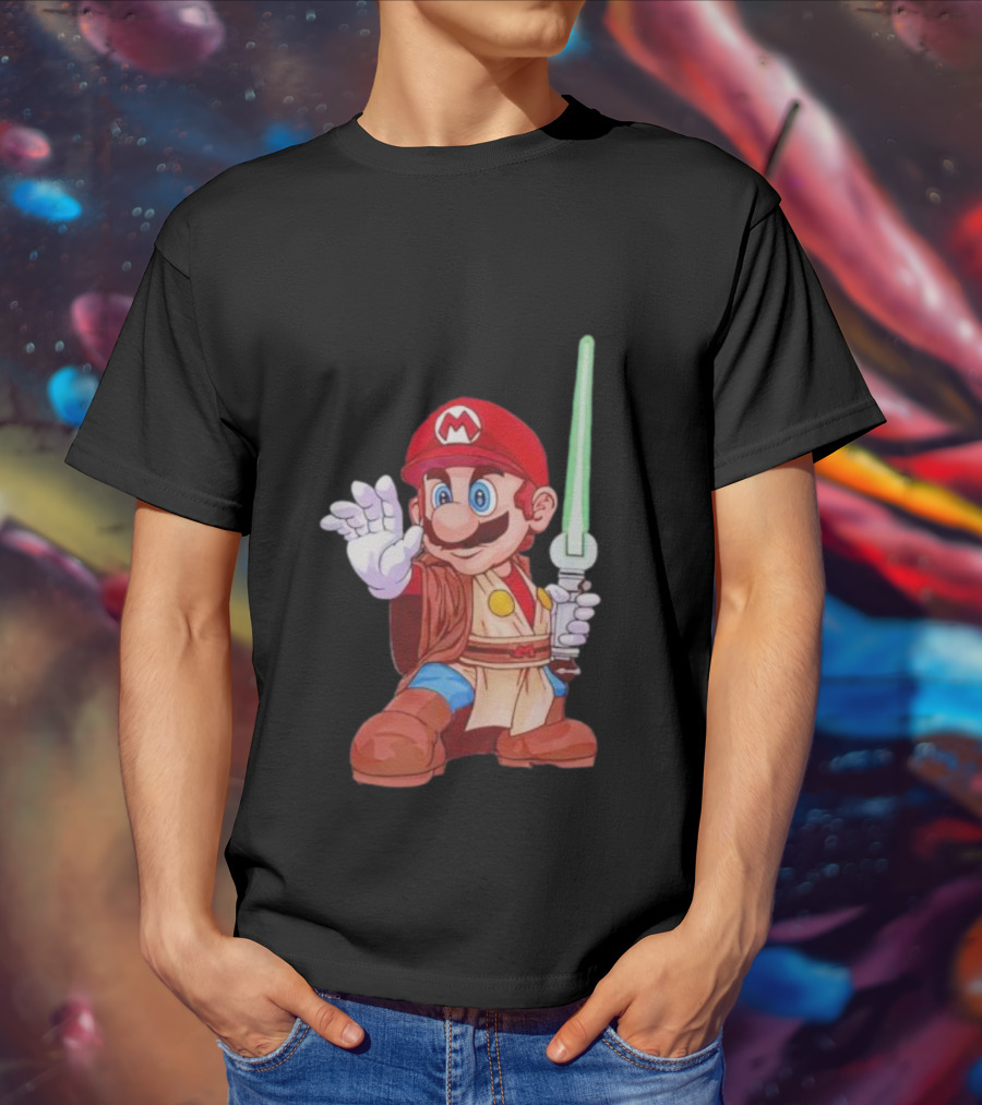 Mario Jedi Star Wars Crossover With Lightsaber T-Shirt