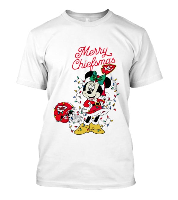 Merry Chiefsmas Minnie Mouse Kansas City Football Christmas Lights Helmet T-Shirt