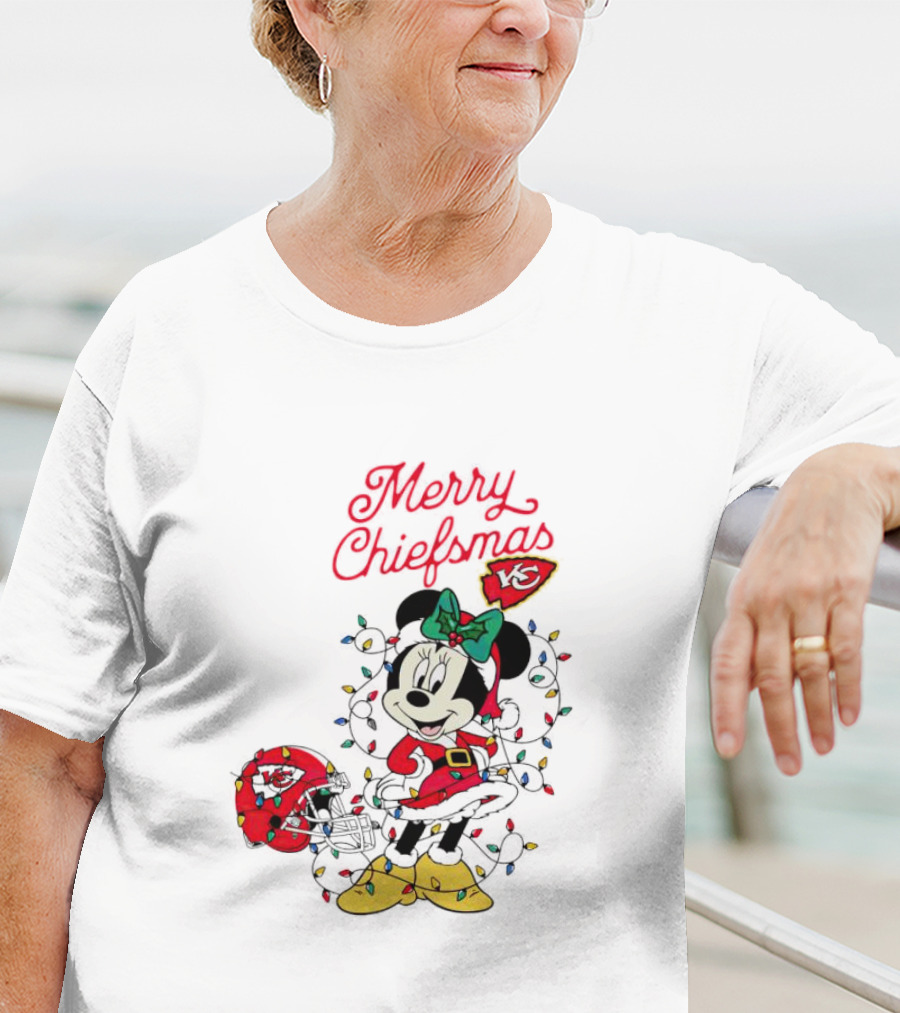 Merry Chiefsmas Minnie Mouse Kansas City Football Christmas Lights Helmet T-Shirt